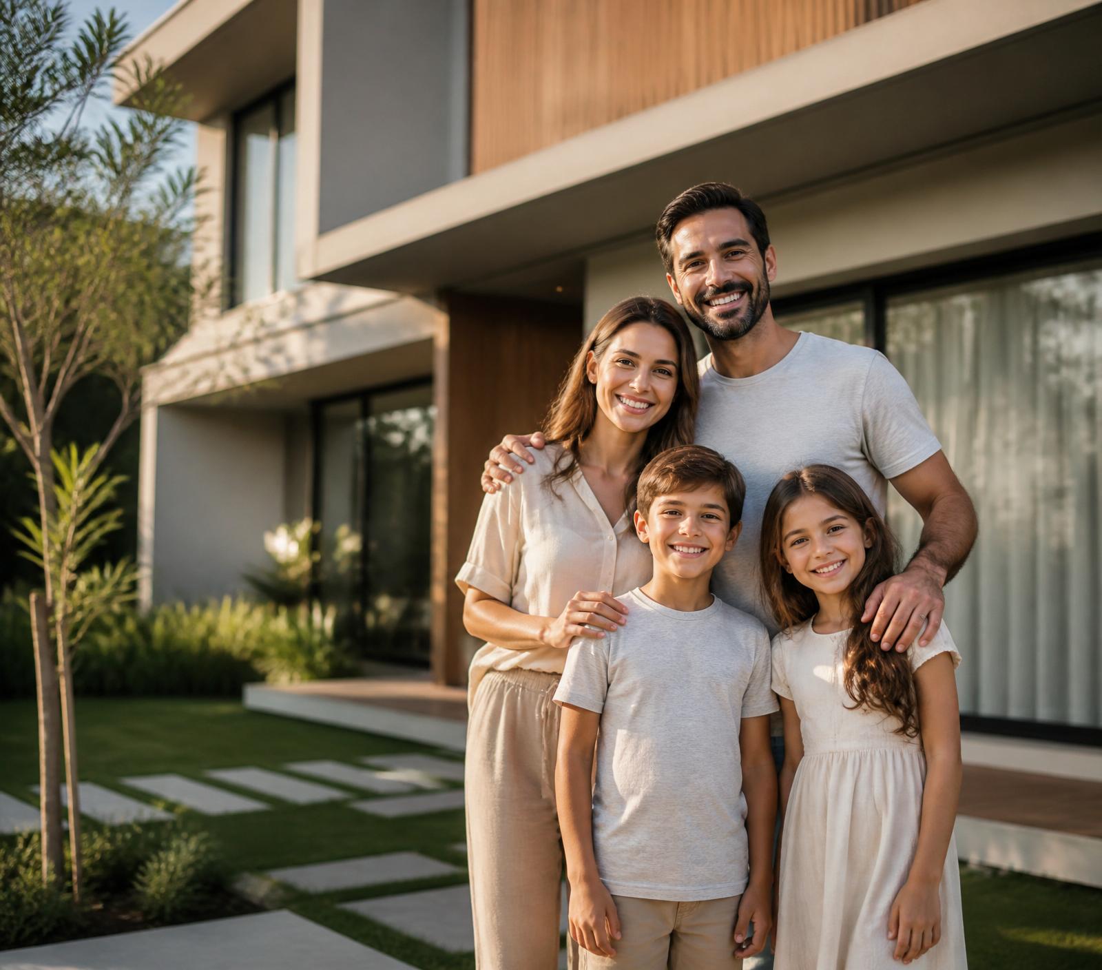Família em frente ao lar conquistado